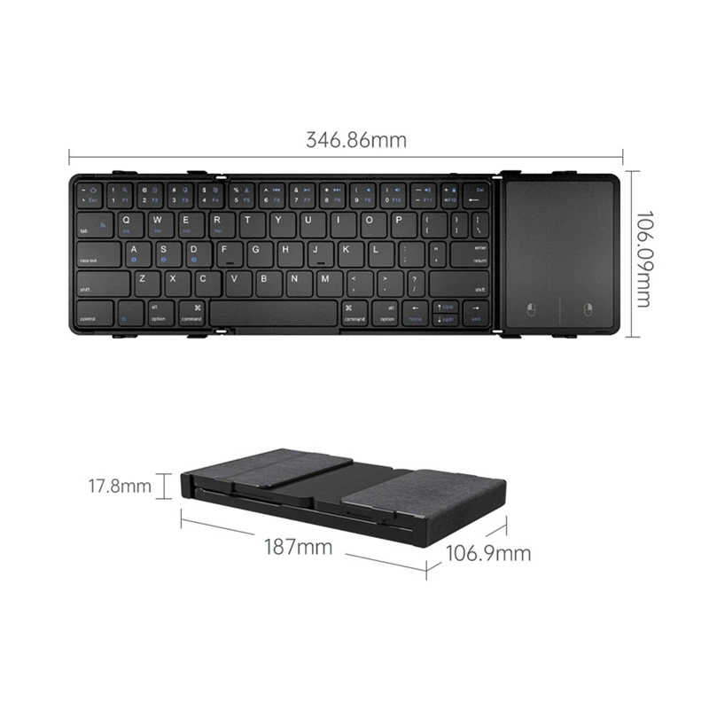 1 Piece Foldable Bluetooth Keyboard Tri-Folding Wireless Keyboard Black ABS For Windows IOS Android
