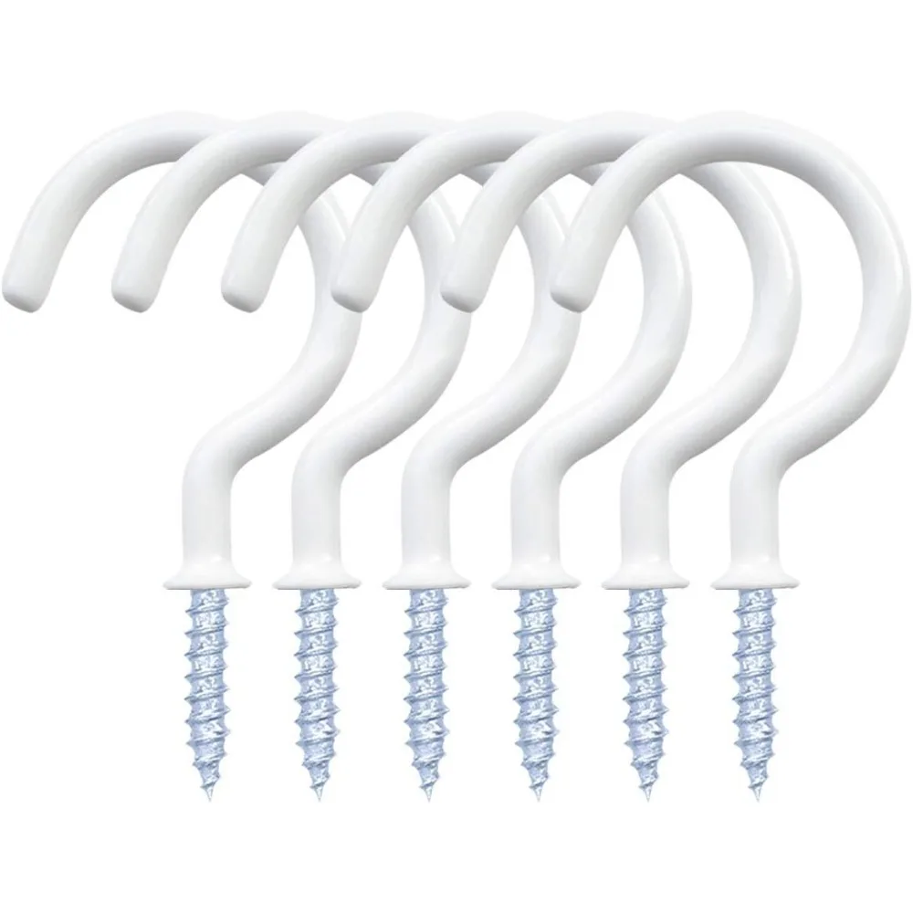 

12 Pack Ceiling Hooks, Vinyl Coated, Screw-in, Multi-Function for Kitchen & Outdoor Use (White, 1-1/4 Inch)