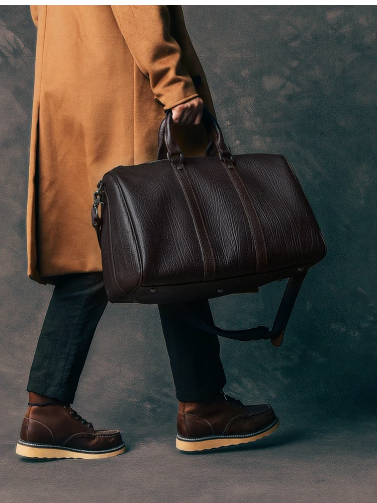 Vintage Designer handgemachte echtes Leder Herren Reisetasche Outdoor Fitness Luxus Rindsleder Damen Handtasche mit großem Fassungsvermögen – Detail 5
