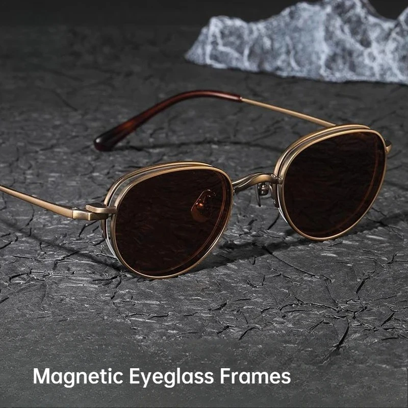 

Японские очки из чистого титана с магнитной оправой в стиле ретро, овальные анти-УФ-подвесные солнцезащитные очки для близорукости, очки по рецепту, унисекс, 2025