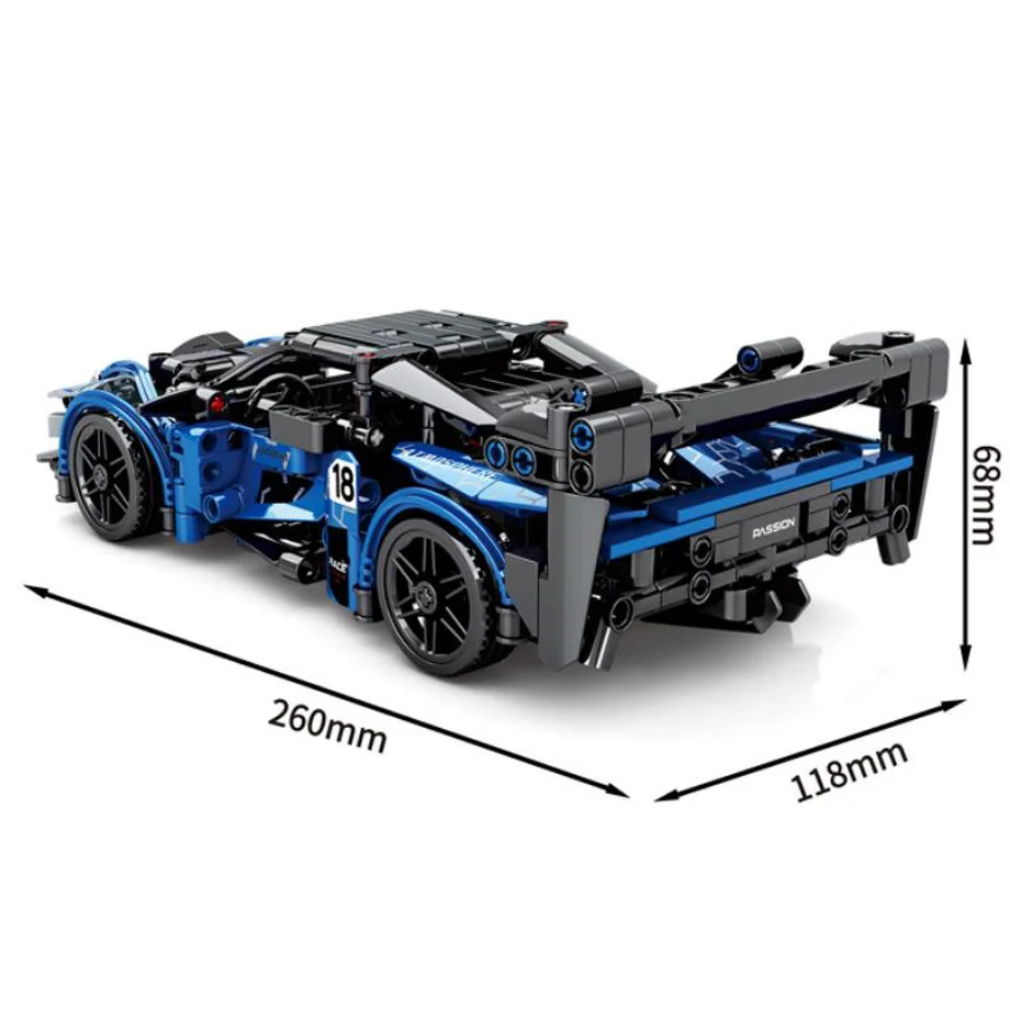 Technical 1:18 Scale Senna GTR Concept Super Sport Car Build Block Pull Back Racing Vehicle Steam Bricks Supercar Toy Collection