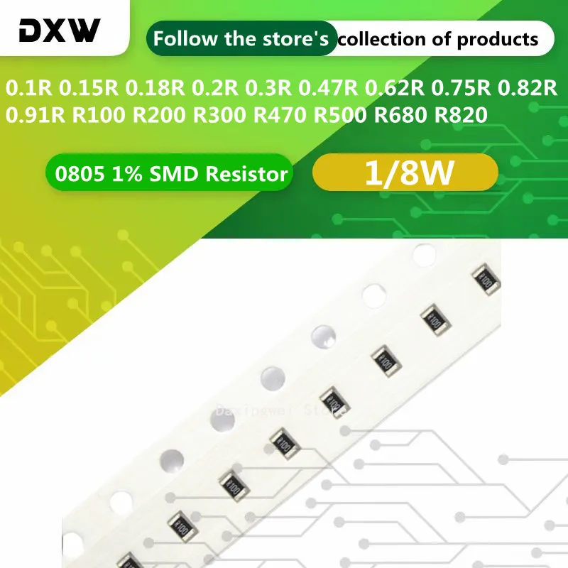 100 SMD Resistor 1/8W 0.1R 0.15R 0.18R 0.2R 0.3R 0.47R 0.62R 0.75R 0.82R 0.91R R300 R470 R680 R820 0805 1% 330MR, 100 unids/lote