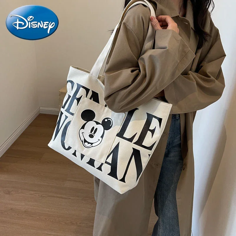 

Disney Mickey Canvas Bag New Korean Style Women's Shoulder Bag Simple Large Capacity Handbag Wholesale Women Bag Letter Tote Bag