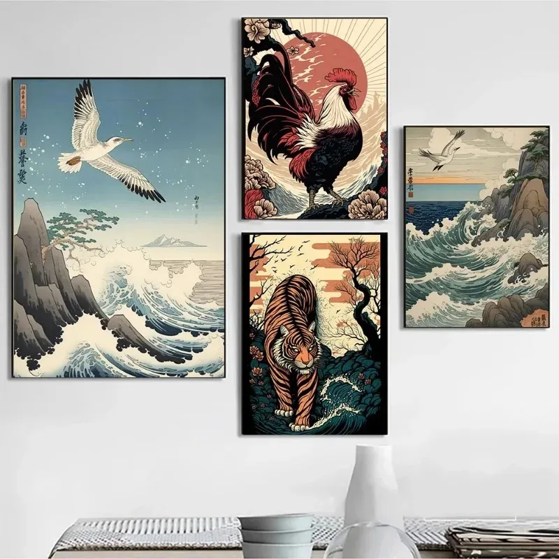 Retro Animals Dragon Tiger Rooster Bull Sheep Rat Ukiyo E Japan Art Poster Canvas Painting Wall Prints Picture Room Home Decor