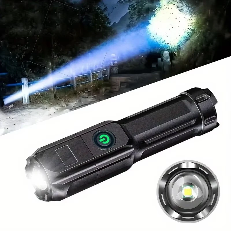 Rechargeable LED Flashlight, USB Charging Zoomable Torch, High Brightness Portable Flashlight for Camping, Hiking, Fishing, Emer
