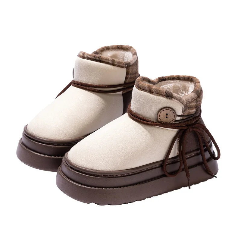 Kids'Casual Shoes Snow Boots Solid color​ Winter Flat Bottom Shoes For Girls Warm Slip-on Anti-slip Off-white Brown Size 26-37