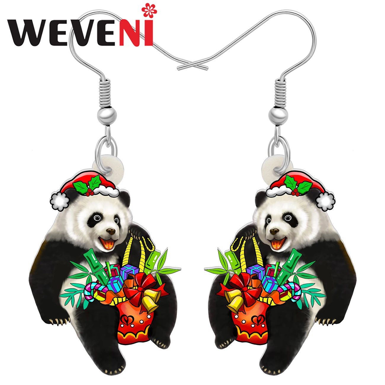 Weveni Acrylic Christmas Day Novelty Bamboo Panda Earrings Cute Animals Dangle Drop Charms For Women Teens Girls Fashion Jewelry