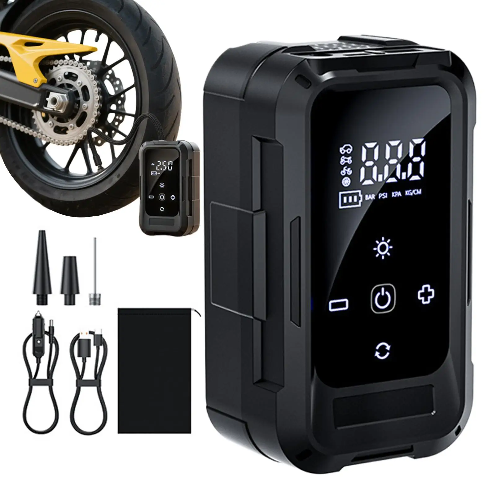

Air Compressor Car Tire Inflator Digital Display Rechargeable Pump For Camping Vehicle Road Trip Home Daily Commuting