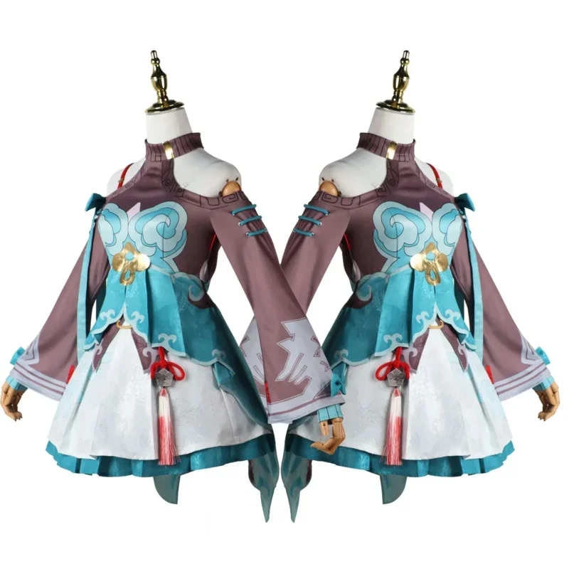 EE01 Qingque بناء شعر مستعار تأثيري حلي لعبة جديدة Honkai: ستار السكك الحديدية ازياء موحدة فتاة Qingque الزي شعر مستعار حفلة الهالوين R & 0Ww