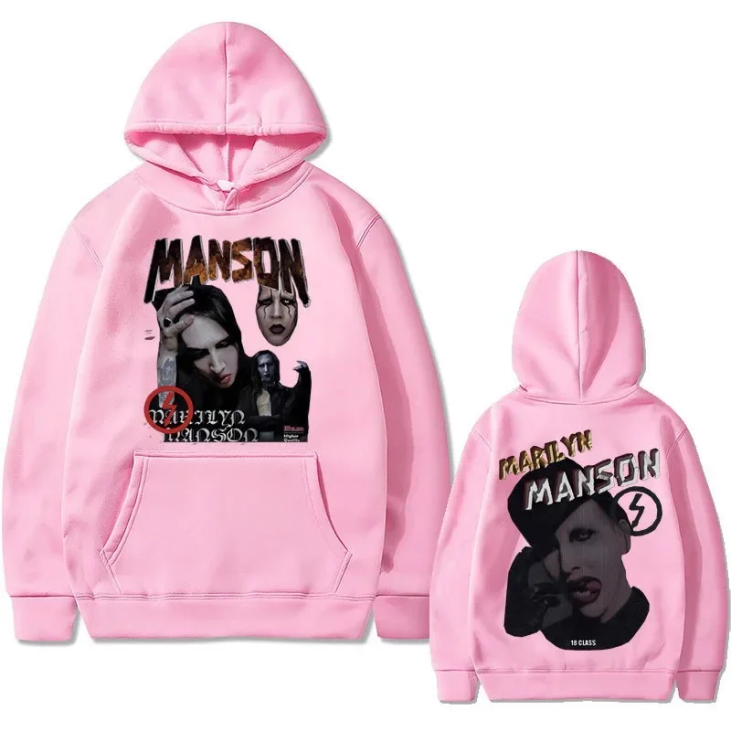 سترة بغطاء للرأس للرجال مطبوعة على الوجهين لمغني الروك مارلين مانسون، سترة رجالية غير رسمية مطبوعة عصرية