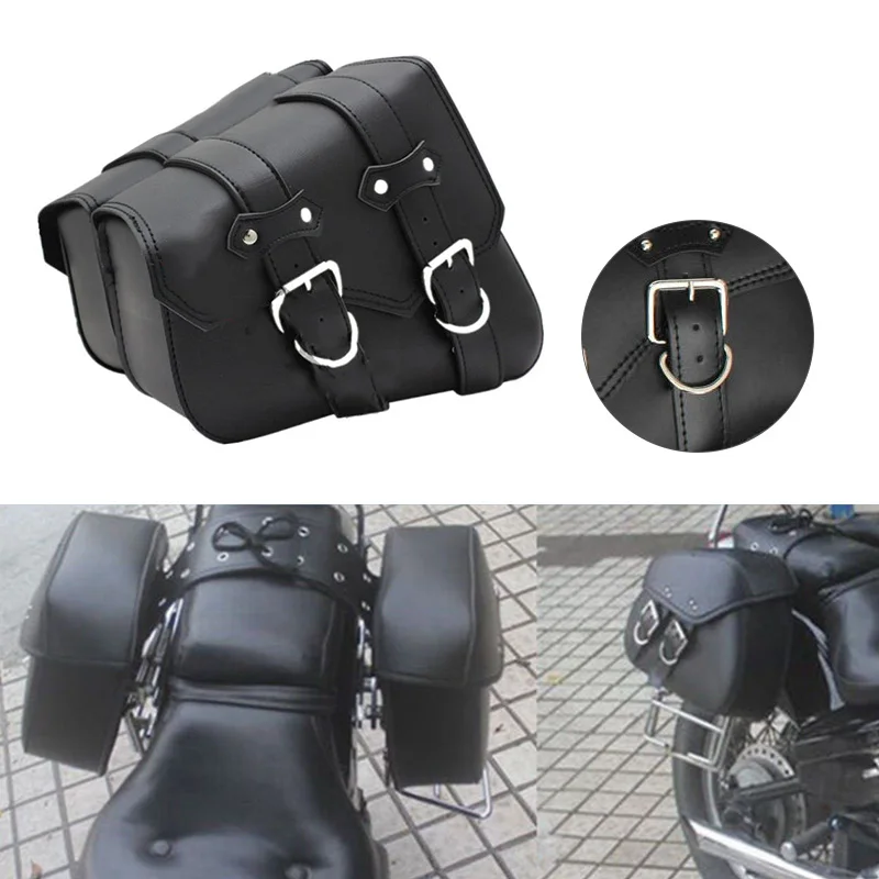 

Motorcycle Universal Black Saddlebags Side Bag Luggage For Harley Sportster XL 883 1200 Honda Yamaha Bobber Custom