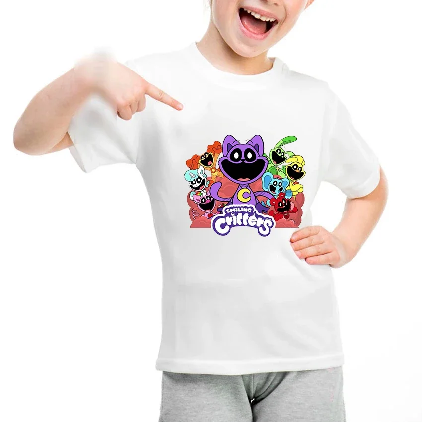 Smiling Critters Children's Cotton T-Shirts Game Tee Shirt Summer Kid Cartoons Kawaii Casual Clothes Boy Girl Tops Short Sleeve