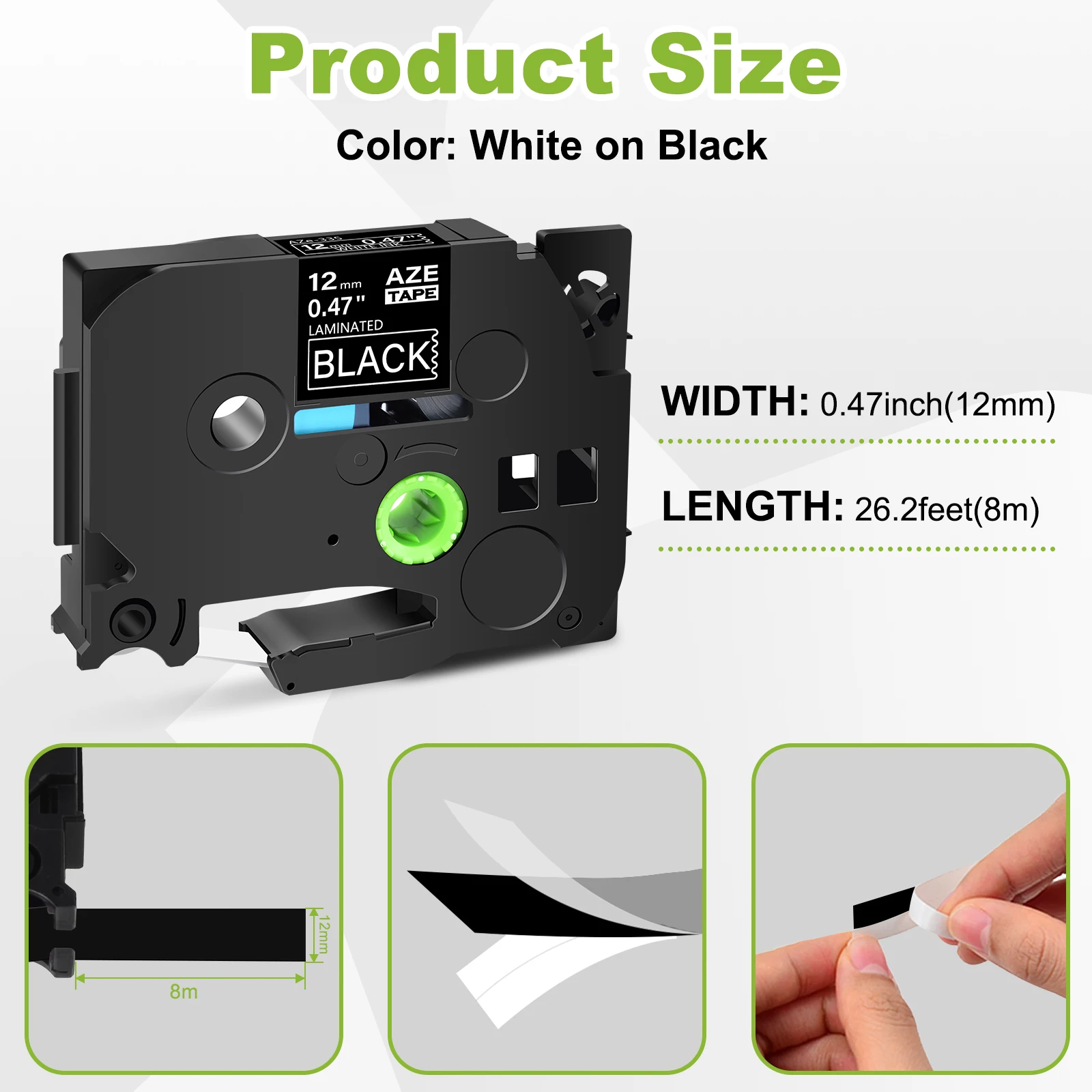 1PK-10PK White on Black Label Tapes for TZ 335 Tze-335 Compatible Brother 12mm Standard Label Tape for P-Touch PT-1000 Machines