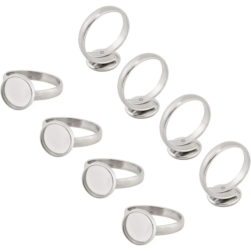 

50pcs 10mm Stainless Steel Adjustable Finger Rings Components Flat Round Pad Ring Base Findings Ring Blanks Setting Ring Making