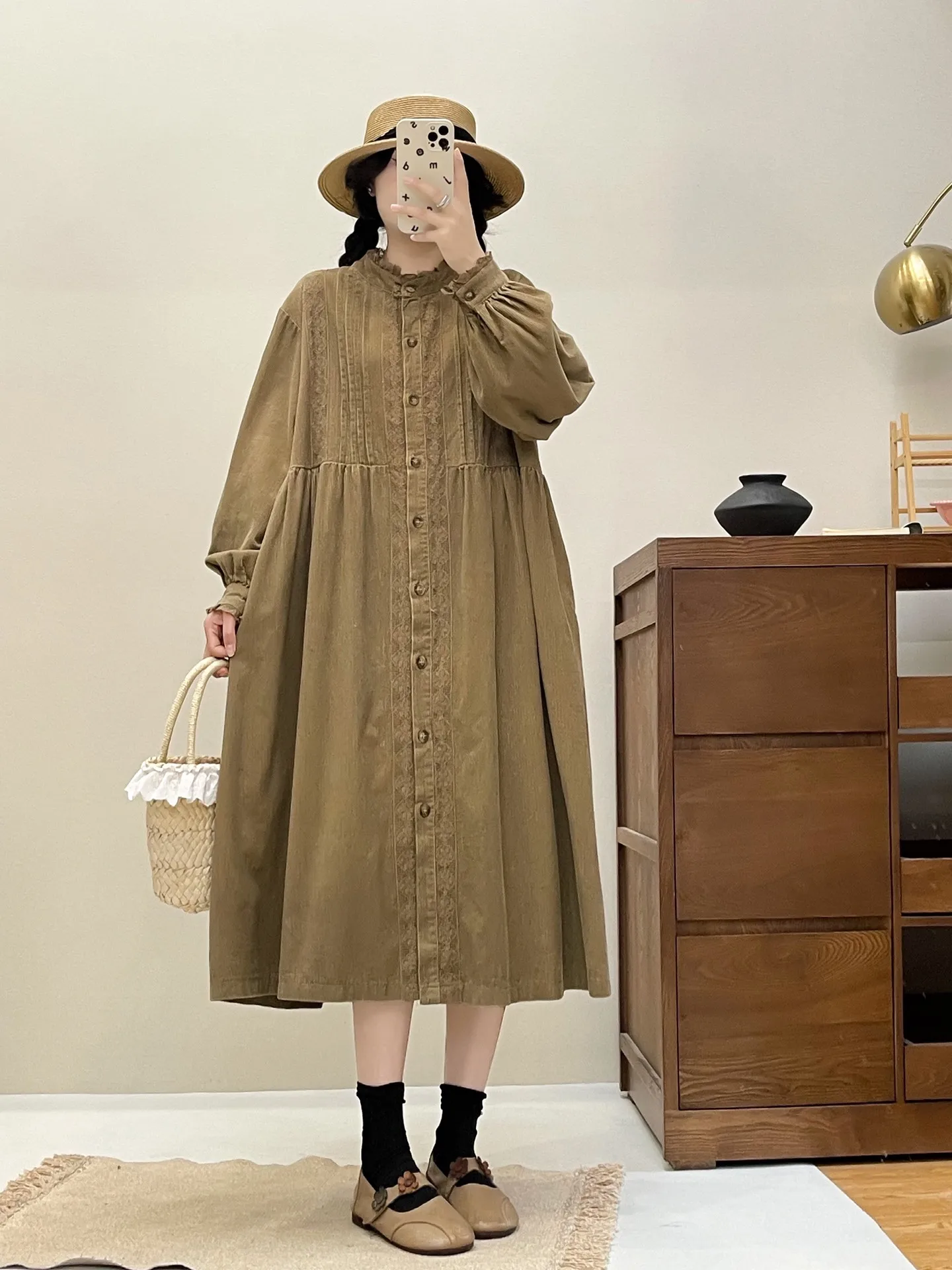 

Осенне-зимняя новинка: свободная юбка-кардиган миди из вельвета с рюшами и вставками в стиле ретро для женщин