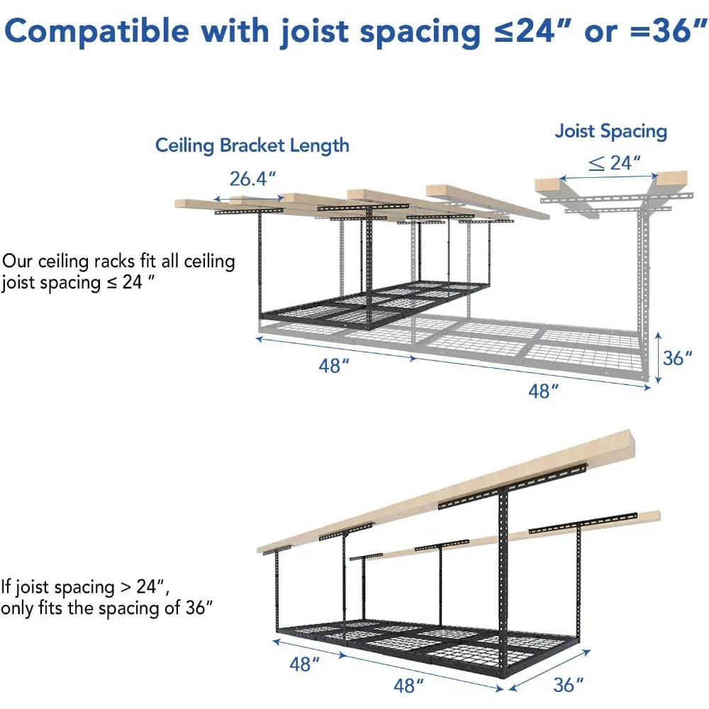 Système de rangement réglable pour garage aérien, supports de rangement, noir, T1, 3x8