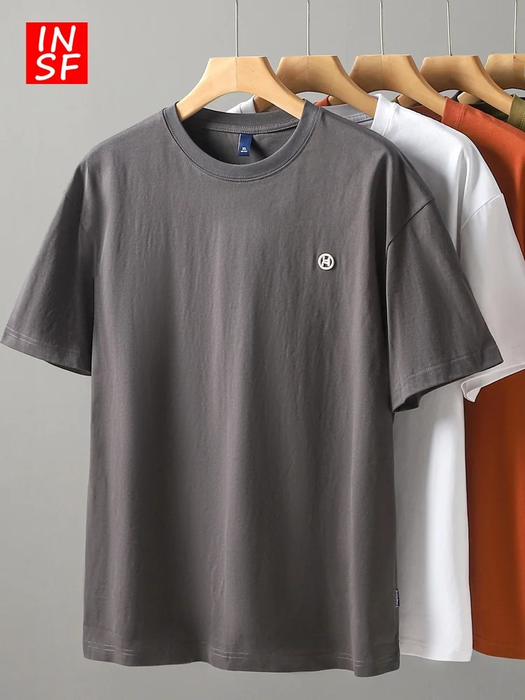 

Мужская футболка American Sle Heavyweight Simple Short Sleeve, весна-лето, повседневная, из двойного хлопка, универсальный топ