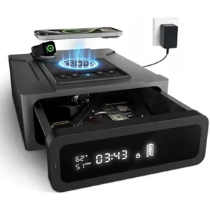 Biometric Gun Safe for Handgun Nightstand Smart Safes Box with Wireless Charging for Phone and Watch 3 Ways Quick Access Finger