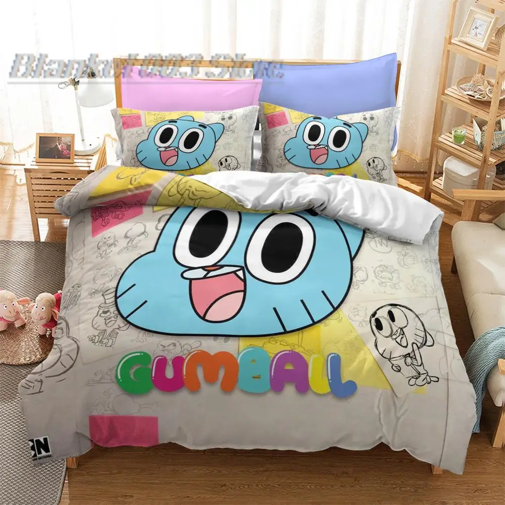 Amazing World-Juego de ropa de cama con estampado 3D de Gumball, funda de edredón, King, Queen, tamaño doble completo para decoración de dormitorio