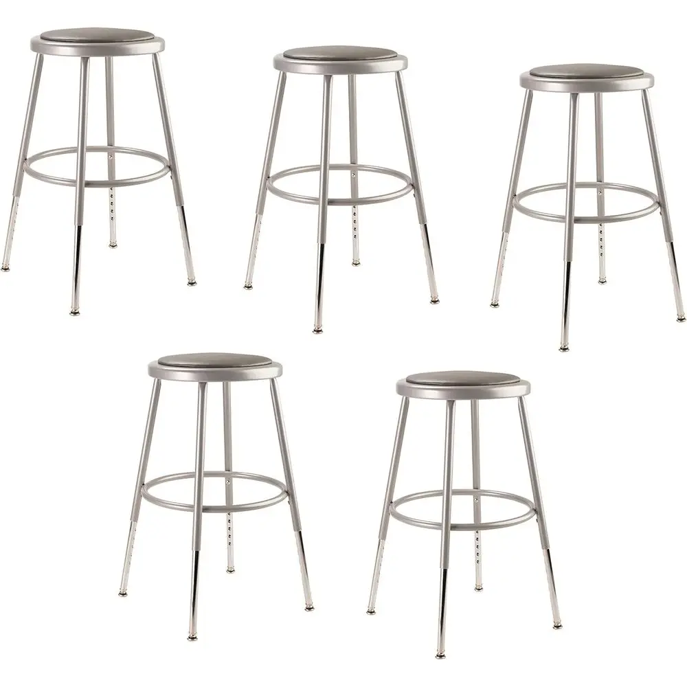 Adjustable Grey Vinyl Seat Steel Stool, 19-27 Height, Pack of 5