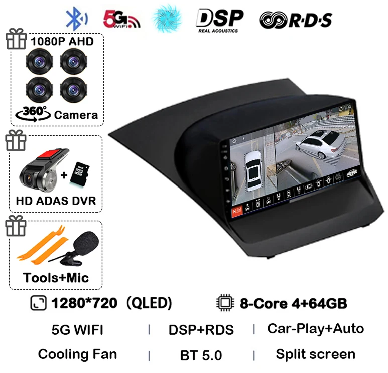 Android 16 Carplay Auto voor Ford Fiesta Mk 6 2009 2010 2011 2012 2013 2014 - 2018 Multimedia autoradio speler WiFi+4G DSP GPS 2DIN