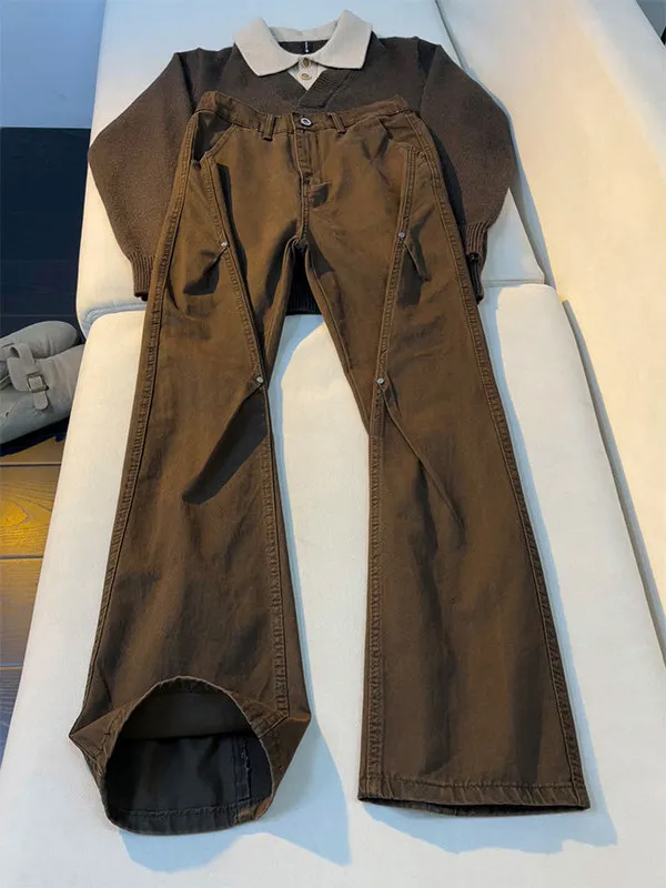

Men's Rivet Denim Jeans mid Waist Youth Sle Casual Comfortable Wear Resistant Micro Flared Leggings for Autumn Winter