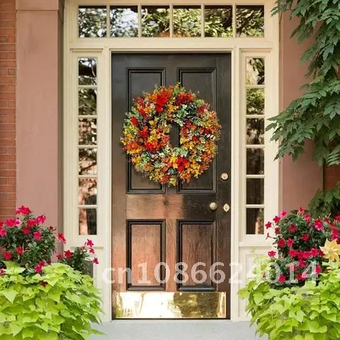 

35cm Artificial Eucalyptus Fall Wreath For Front Door Farmhouse Decor Hanging Wreath For Autumn Thanksgiving Harvest Ornament