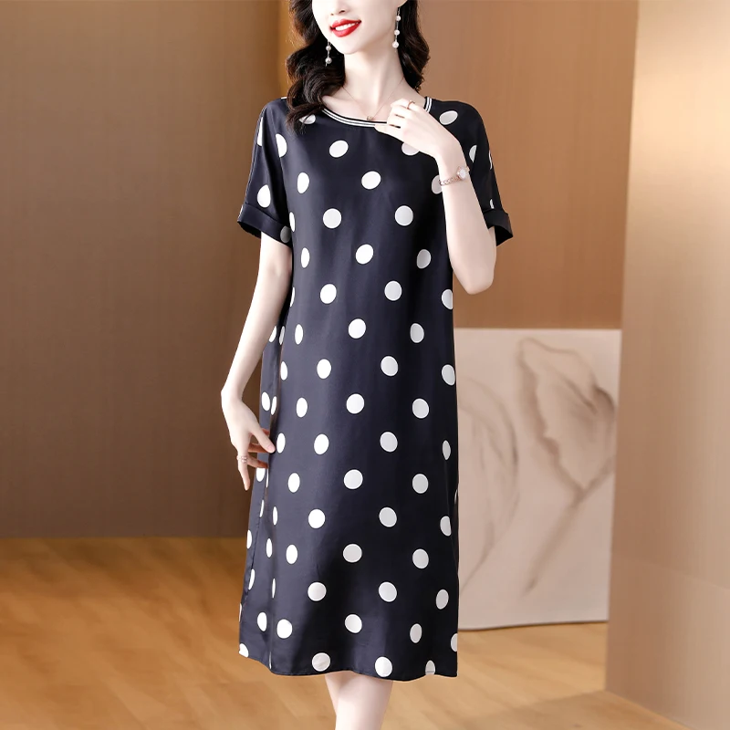 

Женское винтажное платье в горошек, свободное Повседневное платье с круглым вырезом и коротким рукавом, праздничное платье, лето 2023