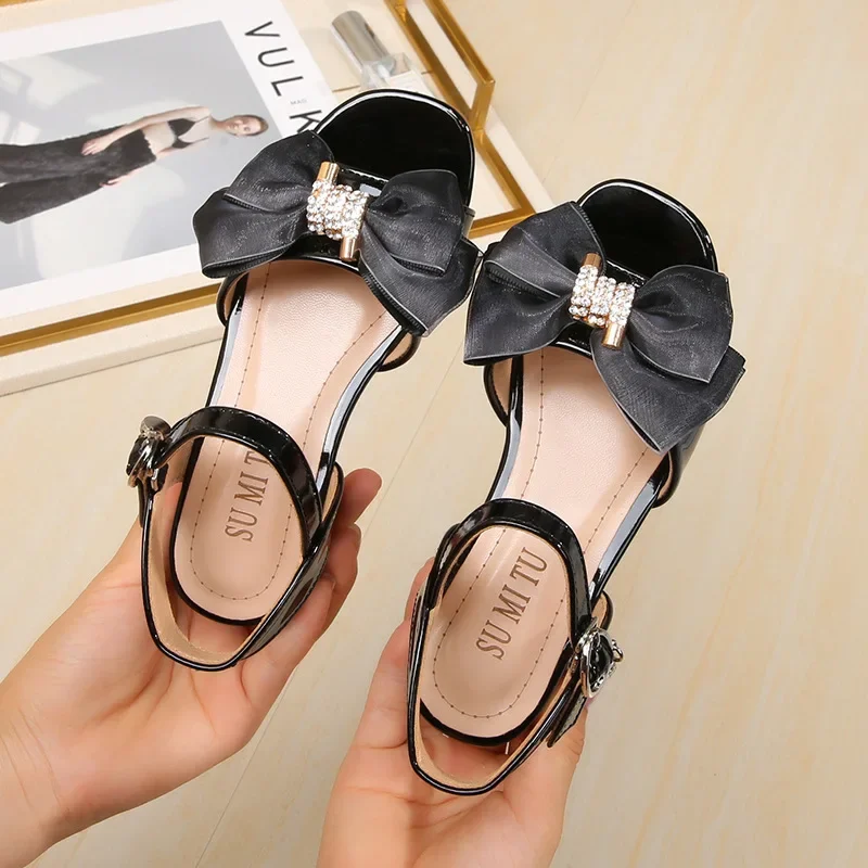 Girls Princess Sandals Summer Kids Low Heels Fashion Party Dress Beach Shoes Outdoor Causal Sandals Children Soft Sole with Bow