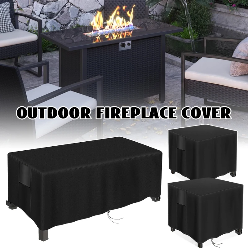 Waterproof Square Patio Fire Pit Table Cover with Drawstring Bottom Grill Cover Sunscreen Fire Pit Protective Cover Outdoor