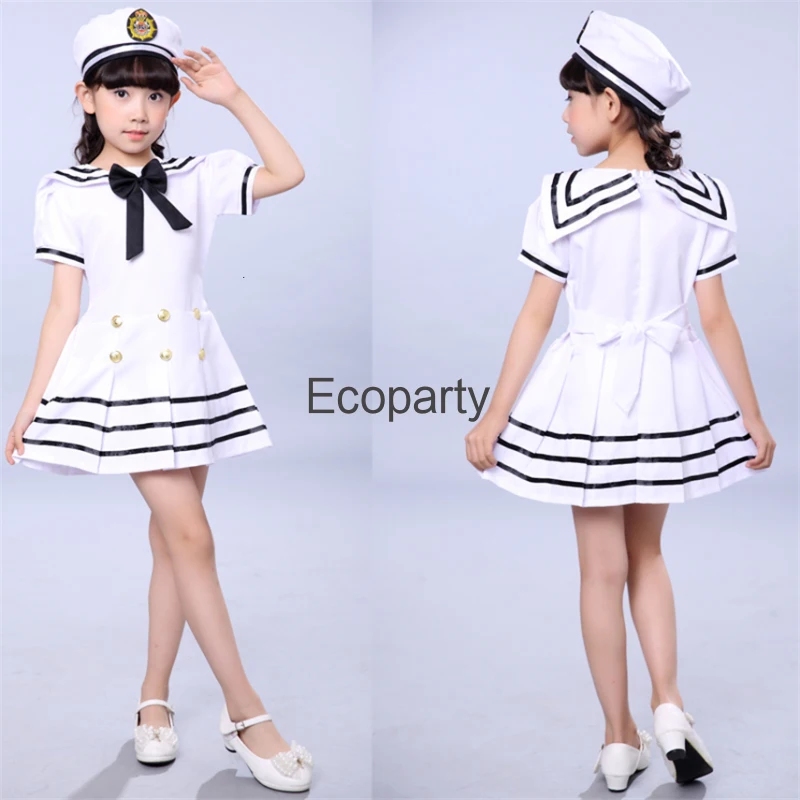 Disfraces de Cosplay de la Marina de Halloween para niños y niñas, traje de uniforme de marinero blanco, ropa de escenario para niños, Ropa de baile de rendimiento, nuevo