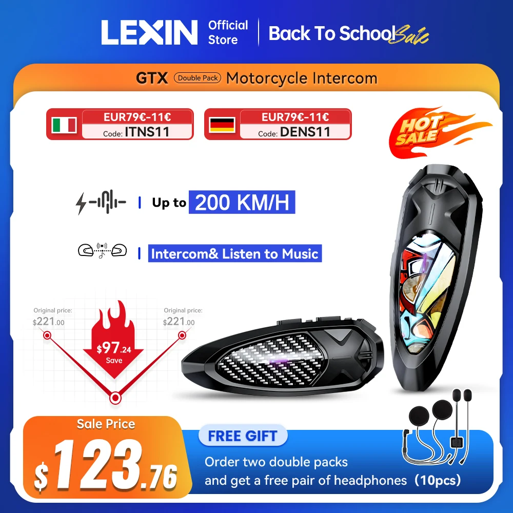 Lexin GTX Intercom Bluetooth For Motorcycle Helmet Headset Support Int