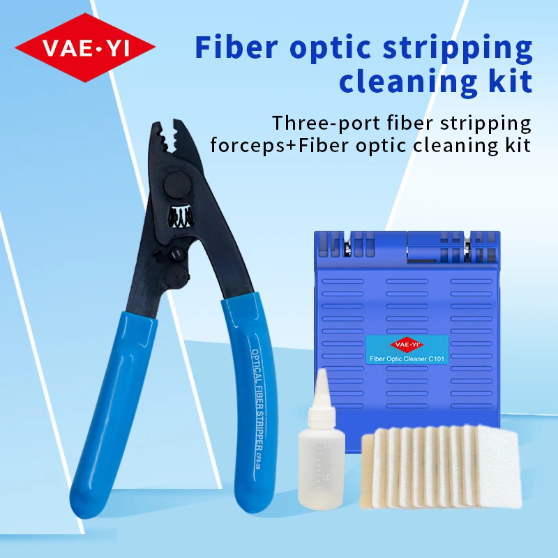 

FTTH Fiber Optic Tool Kit With Three-port Fiber Stripper and Fiber Cleaner Wipes Fiber optic cleaning and wiping paper