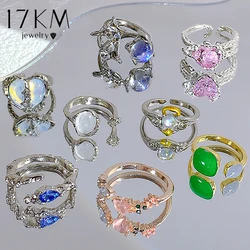 17KM-Juego de anillos de goteo de aceite Y2K para mujer, anillos geométricos de cristal Kpop, anillos de ángulo de corazón, accesorios, joyería de piedra lunar para mujer, 2022