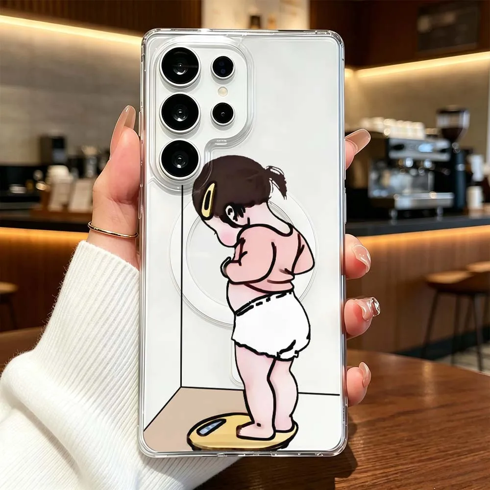 Cartoon Fun Fat Kids Phone Case For Samsung Galaxy S26 S25 S24 S23 S22 Ultra FE Plus A56 Transparent Magnetic Cover