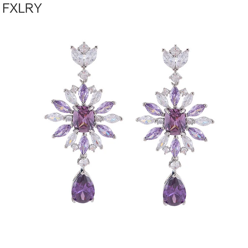 

Серьги-кисточки FXLRY 2026 New Zircon Sunflower Long Geometric с цирконами и серебряными штифтами S925 для женщин