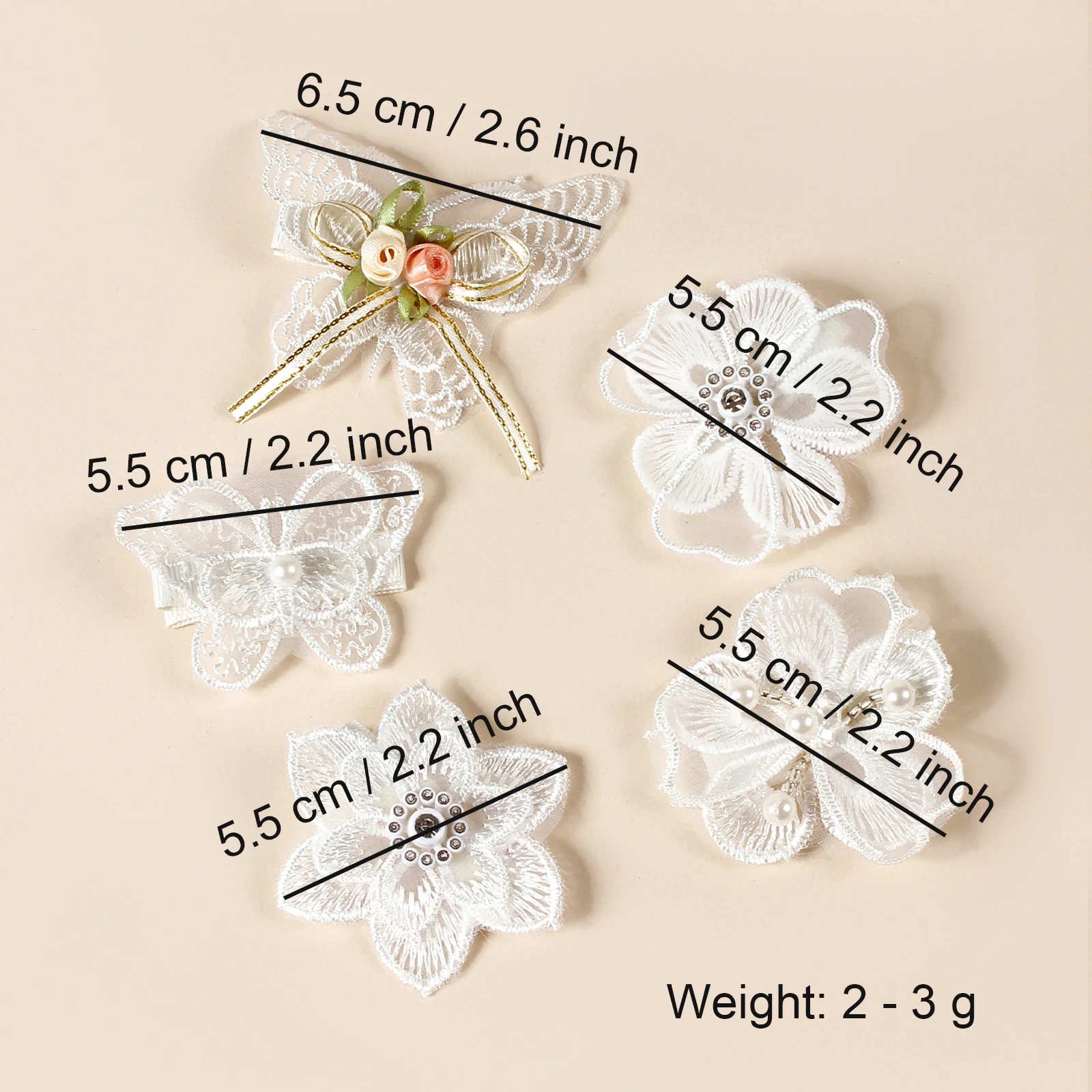 Klip rambut kupu-kupu anak perempuan, aksesori rambut renda foto bunga lucu 5 buah