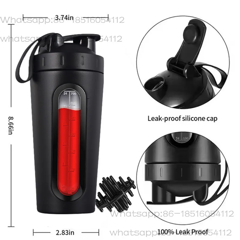 700Ml leak-proof gym water bottle stainless steel protein tumbler double wall no noise