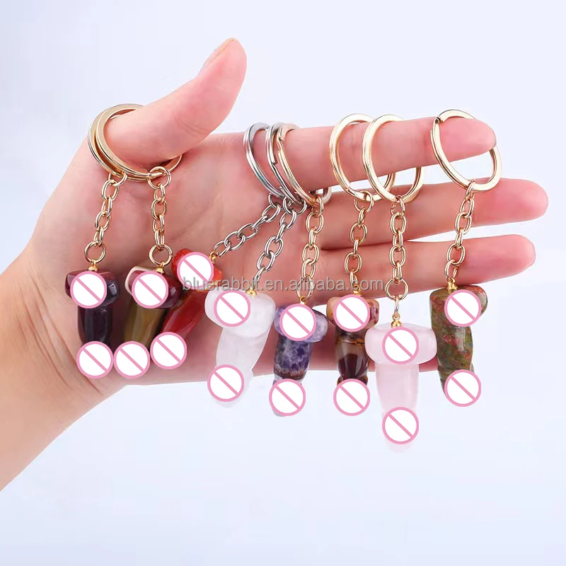 

Random shipment Penis Crystal Keychain Wholesale Natural Rose Quartz Stone Glass Dildo Shaped Keyring Gemstone for Gift