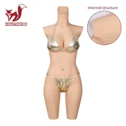 KUMIHO 6G D Cup No Oil 5-point Silicone Bodysuit Crossdresser Drag Queen Shemale Cosplay Fake Boob without Arms