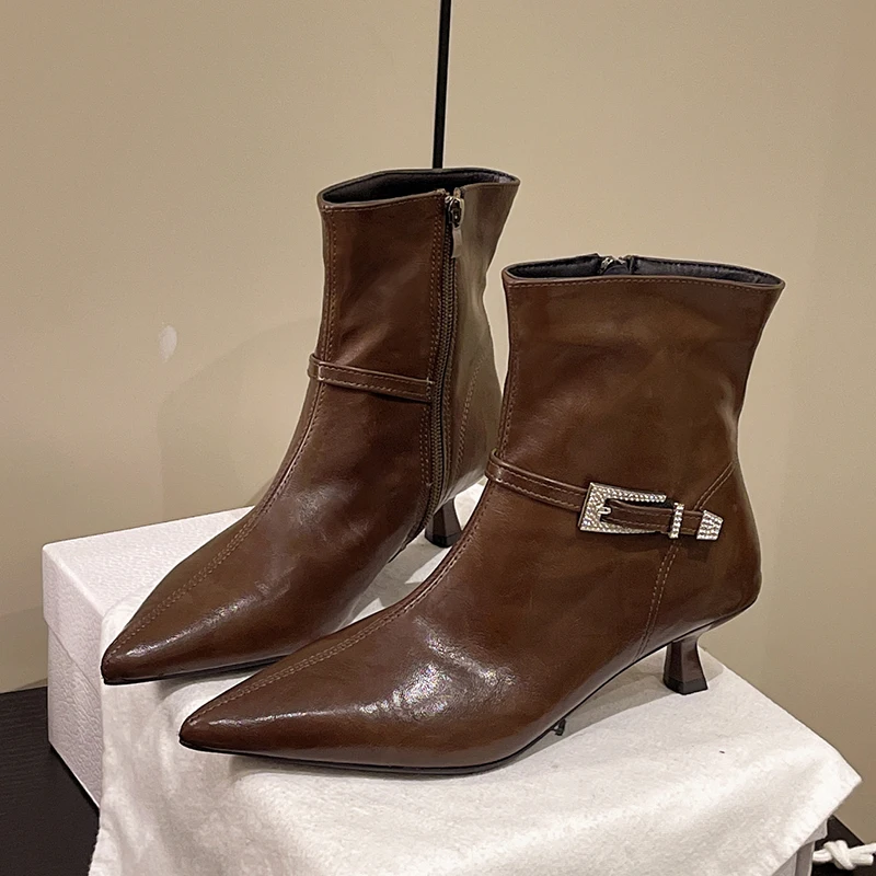 

Crystal Women Winter High Heels Snow Boots Pointed Toe Sexy Shoes Woman 2025 Luxury Brand Dress Pumps Chelsea Short Boots Woman