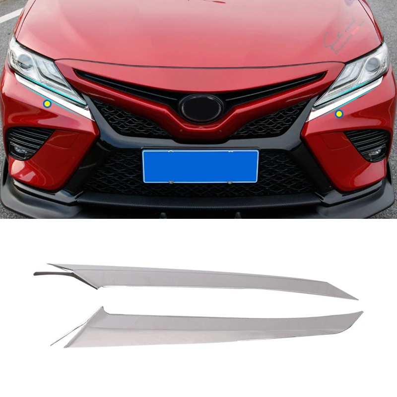 Stainless Car Headlight Eyebrow Trim Cover Front Grille Grill Strip Accessories For Toyota Camry XV70 SE XSE 2018-2021 2022 2023