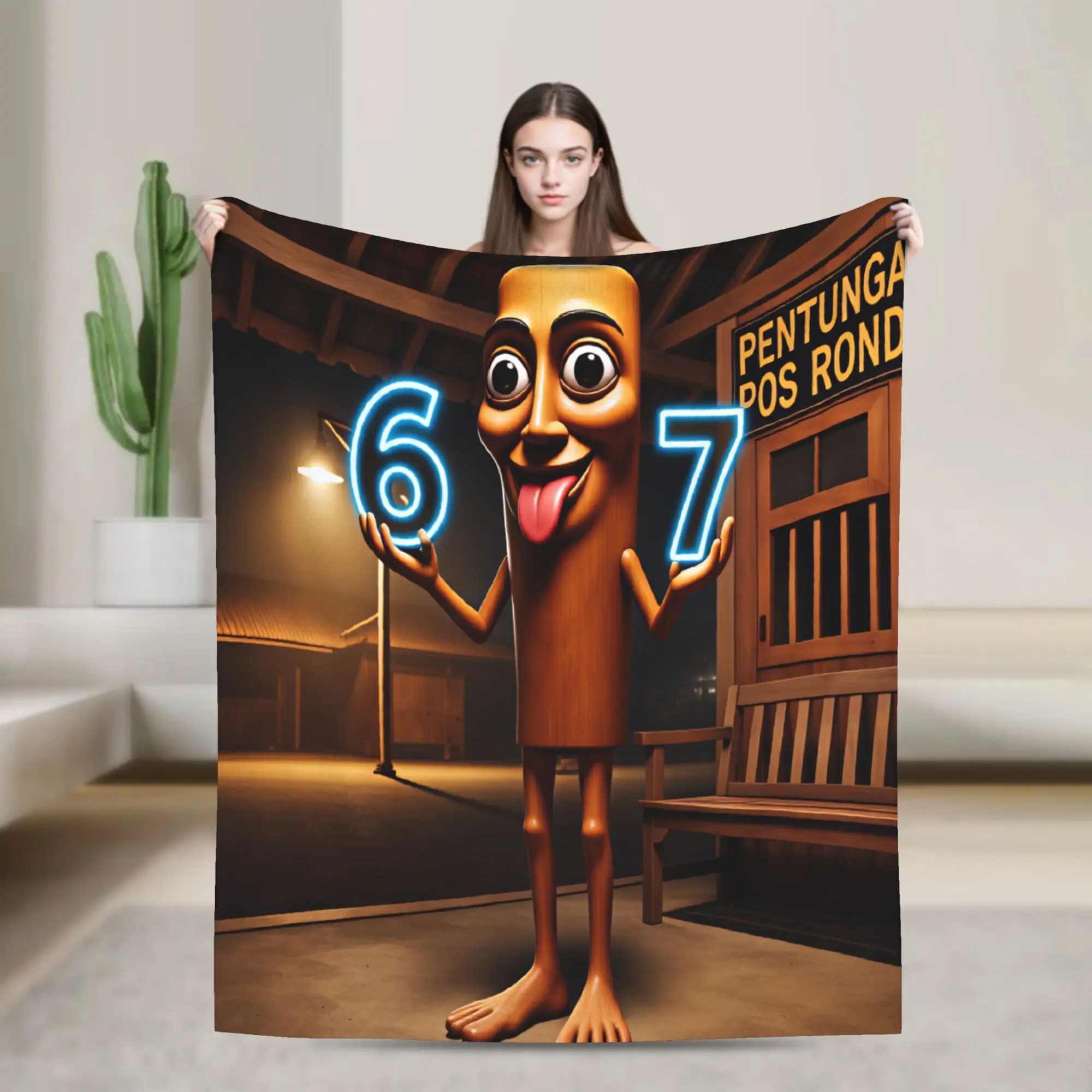 Tung Neon Number 67 Night Station Character Warm Cozy Blankets Car Throw Blanket Bedroom Flannel Bedspread Sofa Bed Cover