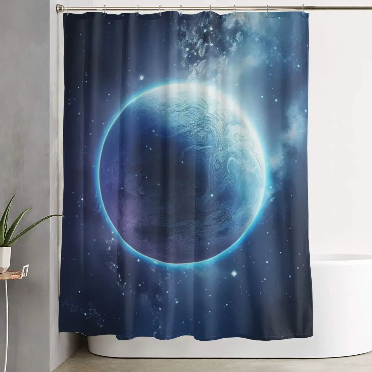 

Planet Earth Shower Curtain Bathroom Polyester Waterproof Bath Curtains with Hooks