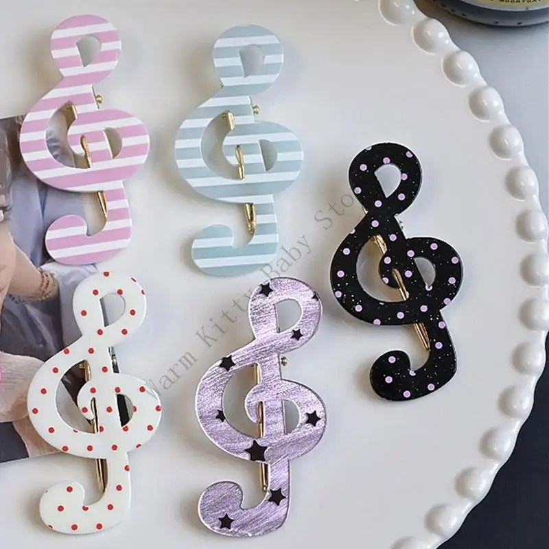 

XXFE Elegant Starry Stripes Music Note Hair Clip Resin Barrettes Fashion Accessories For Long Wear