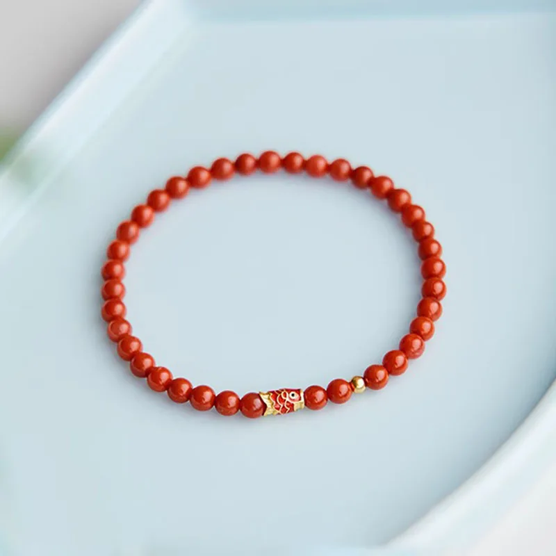 Natural Full-flesh 4mm NanHong Agate Beaded Bracelet Red String Beads for Birth Year Jewelry Gifts