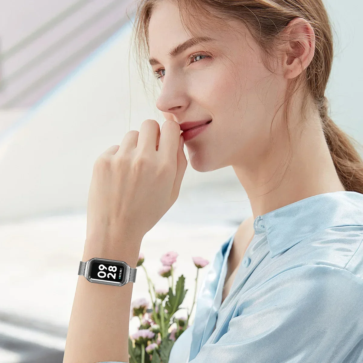 สายรัดสำหรับ Xiaomi Mi band 8สายรัดข้อมือแบบแอคทีฟสำหรับ Xiaomi Smart band 8สายสแตนเลสที่ใช้งานอยู่