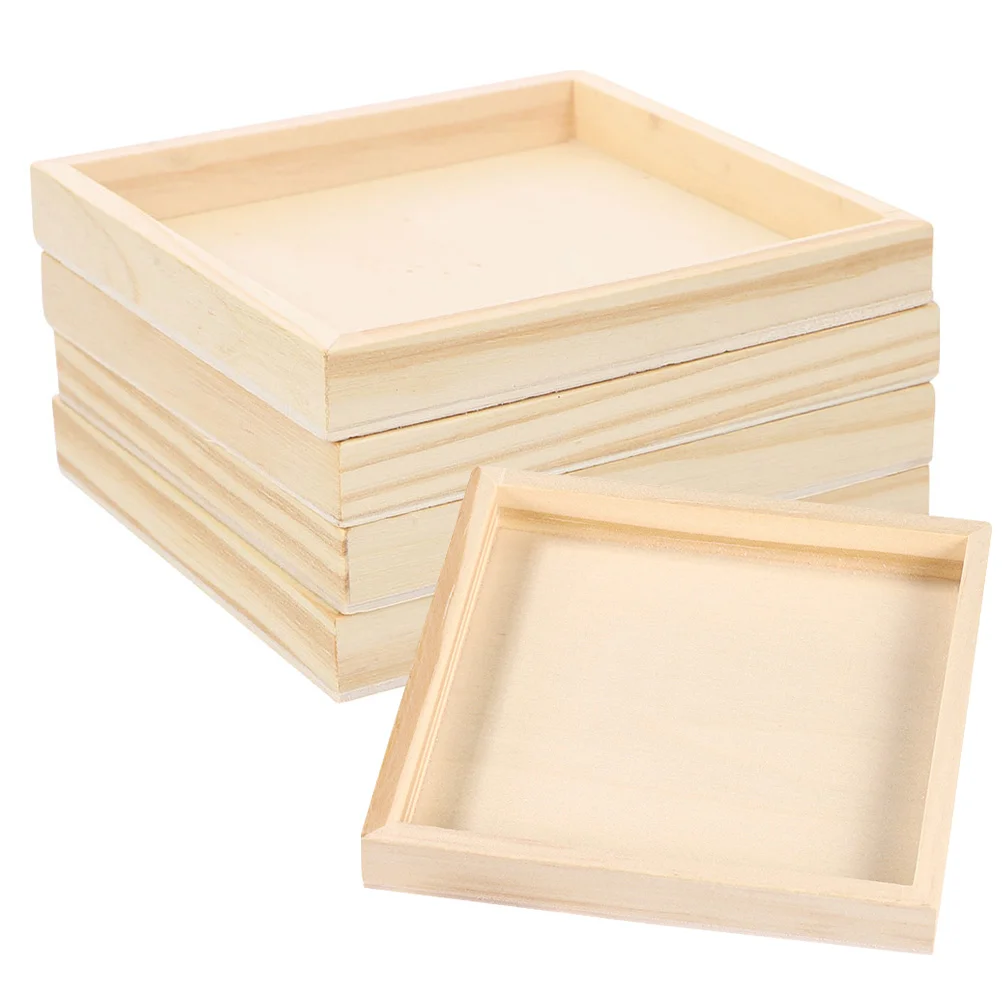 5 Pcs Puzzles Wooden Pallet Square Serving Trays Household Nested for Block Blocks Storage