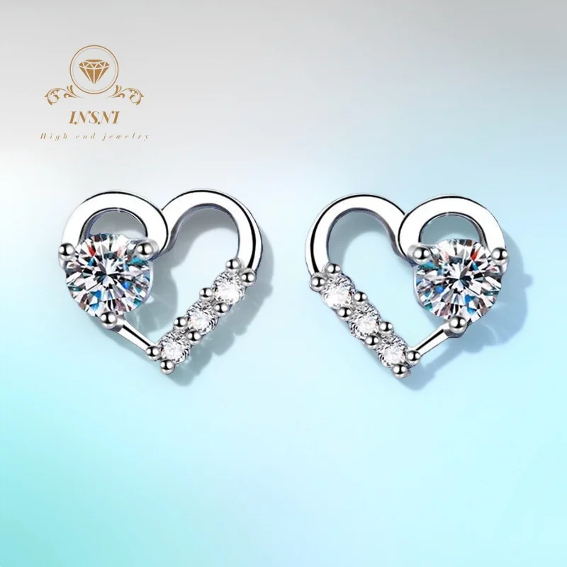 

0.3Ct D Color Moissanite S925 Silver Heart Shape Stud Earrings Certified Women's Minimalist Jewelry Gift Better Non-allergic