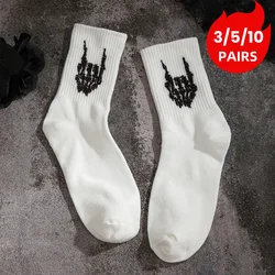 5 Pairs of Skeleton Hand Print White Crew Socks Halloween Day